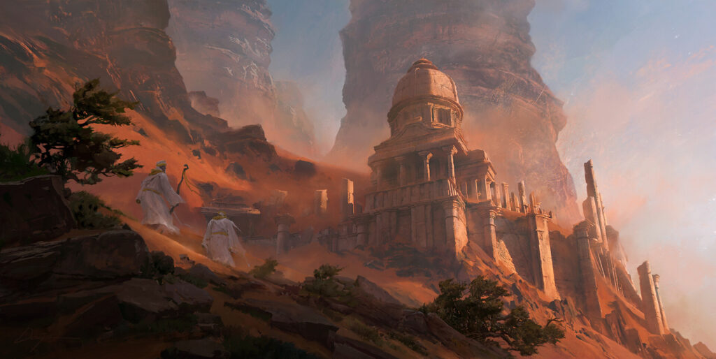 A temple buried in the sand.