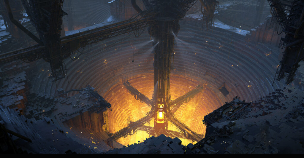 Massive machine plunging into the earth.